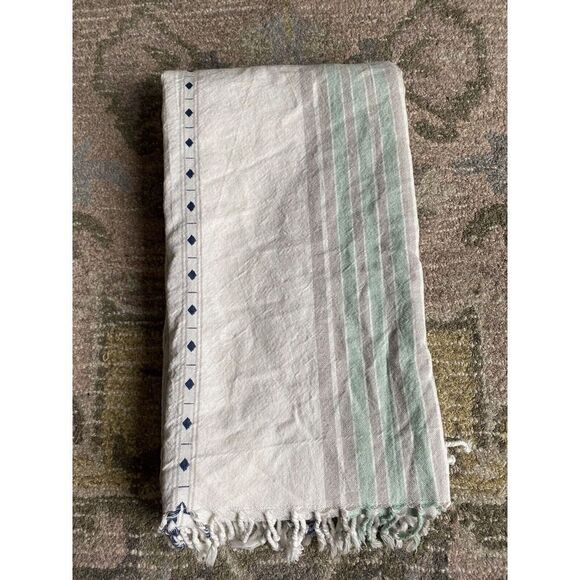 Threshold Striped Design Shower Curtain With Knotted Fringes - Picture 2 of 6